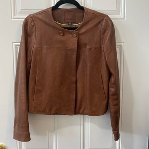 Banana Republic cropped leather jacket - rich brown, size small